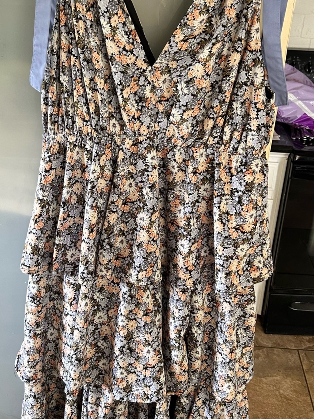 Entro Floral Maxi Dress in Black, Cream & Peach